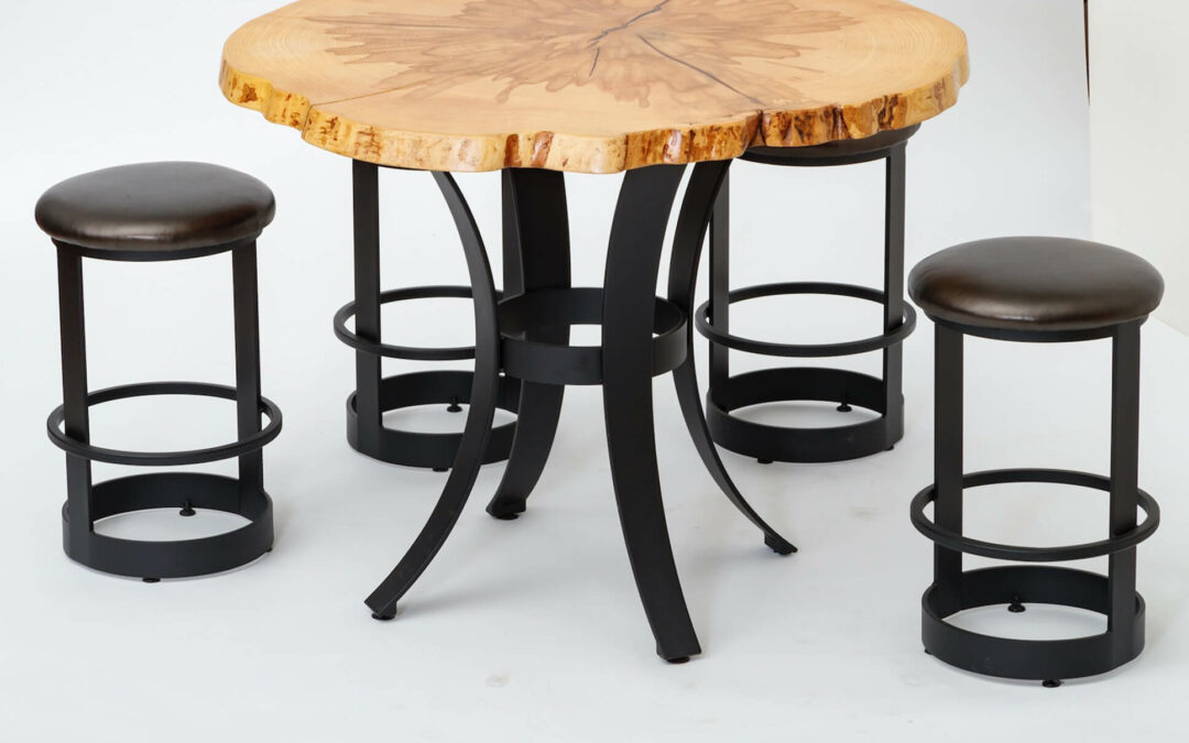 Morris Hill Metal Craft Quarryville, PA A high top live edge wooden table with four stools