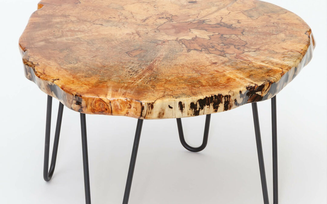 Morris Hill Metal Craft Quarryville, PA A live edge wood table with black hairpin legs.