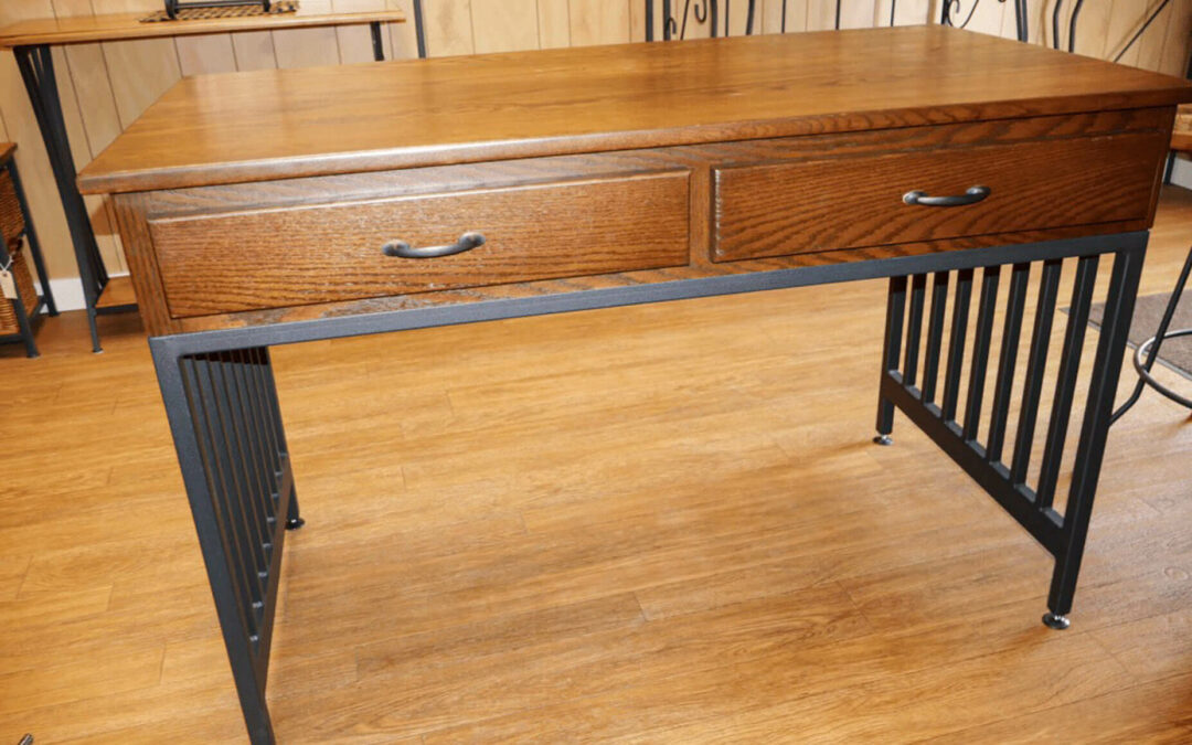 Morris Hill Metal Craft Quarryville, PA A wooden desk with two drawers.