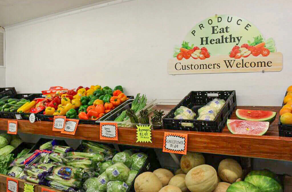 Willow Creek Discount Grocery Reinholds, Denver PA A shelf of produce with fruits and vegetables at grocery store