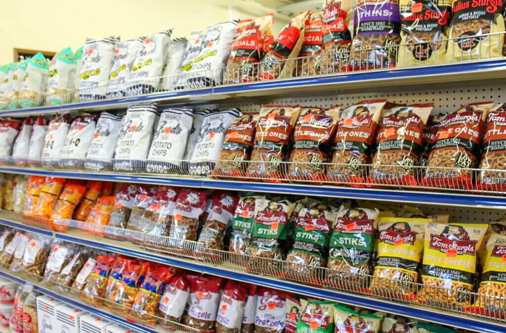 Willow Creek Discount Grocery Reinholds, Denver PA shelves of snack foods at grocery store