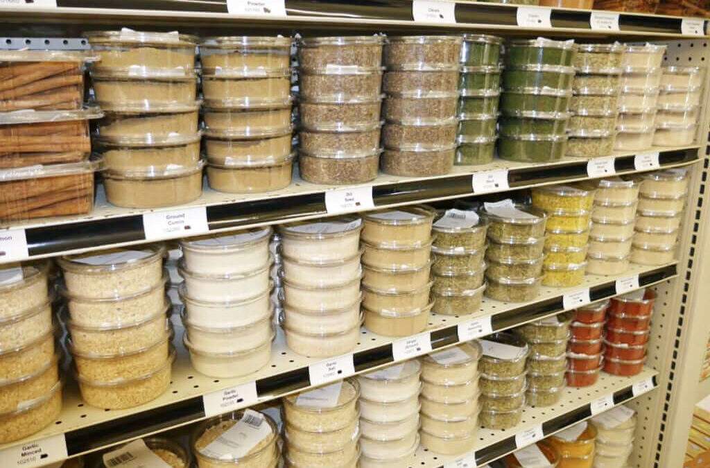 Willow Creek Discount Grocery Reinholds, Denver PA A selection of herbs and spices on shelves in a grocery store.
