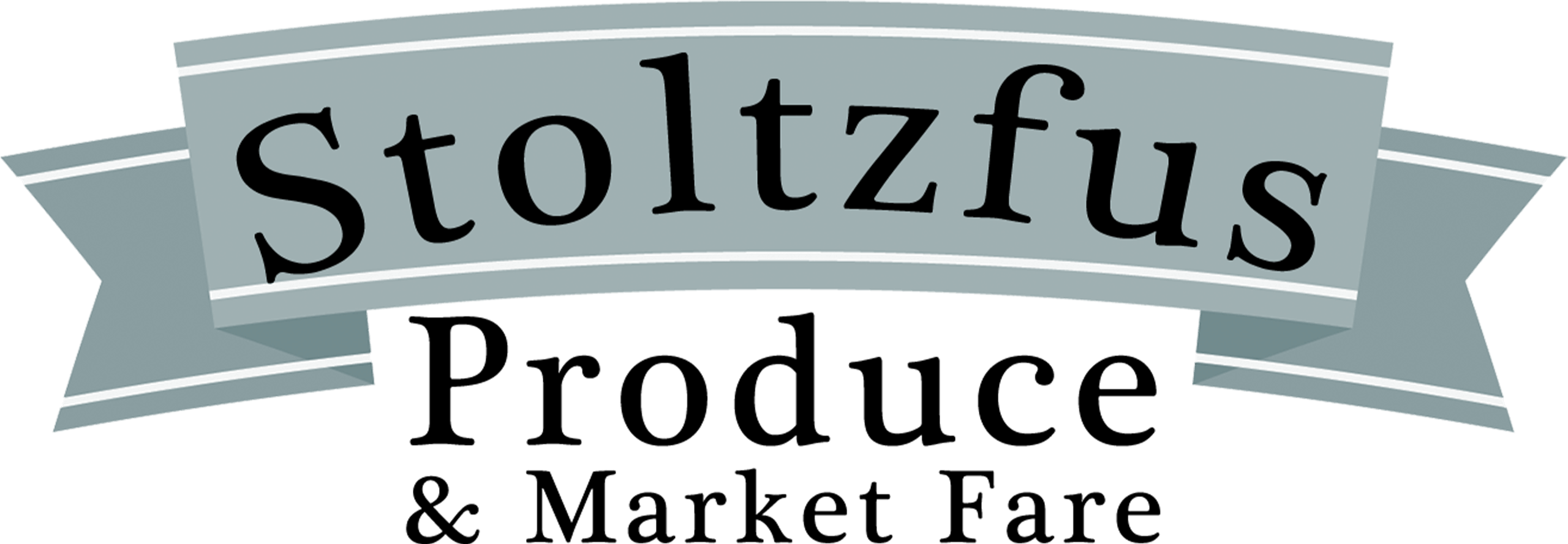 Stoltzfus Produce & Market Fare Leola PA A gray ribbon banner with the word "Stoltzfus" in large black letters across the center.