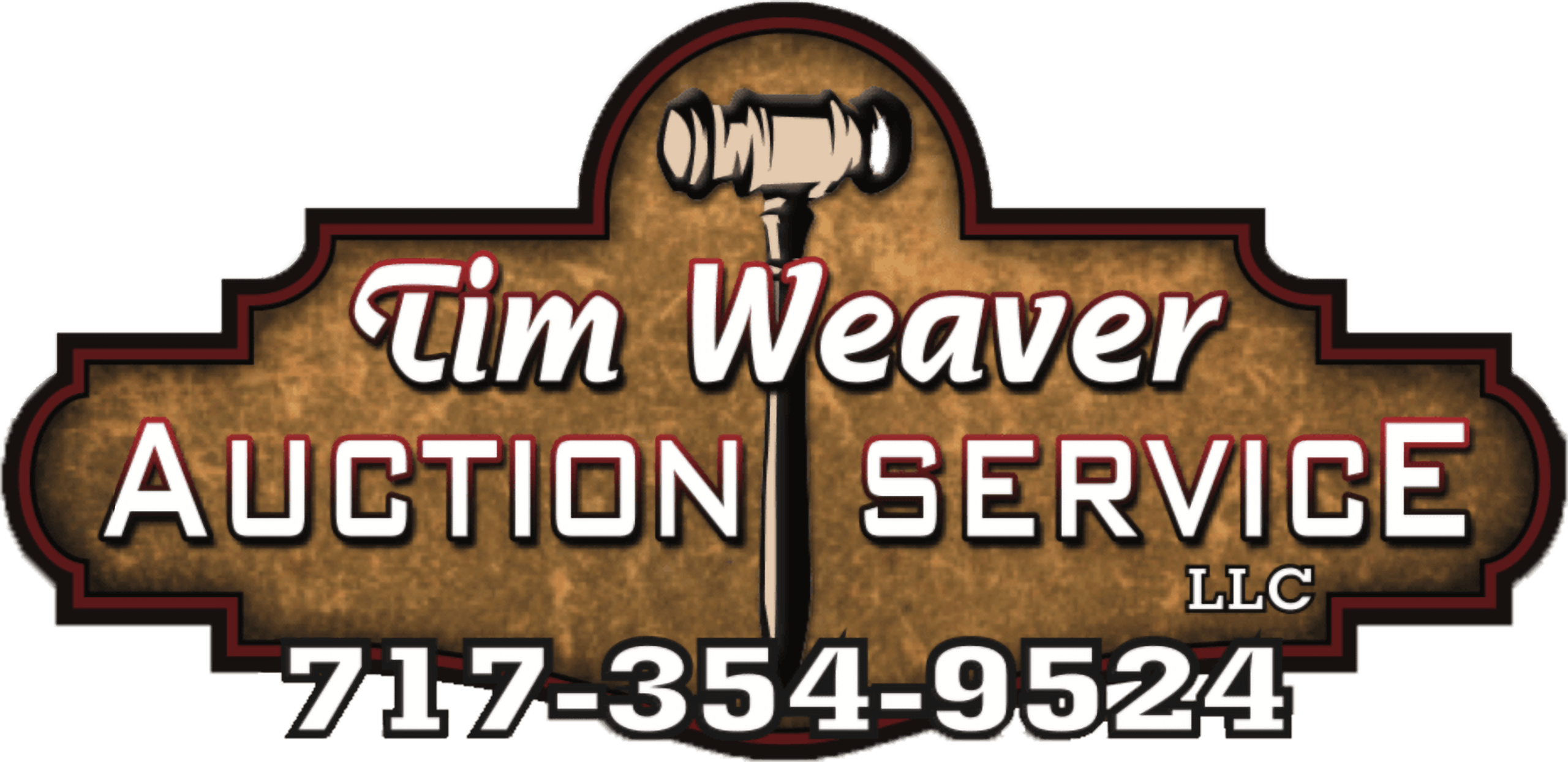 Tim Weaver Auction Service Logo for Tim Weaver Auction Service LLC featuring a gavel at the top, with contact phone number 717-354-9524 at the bottom.