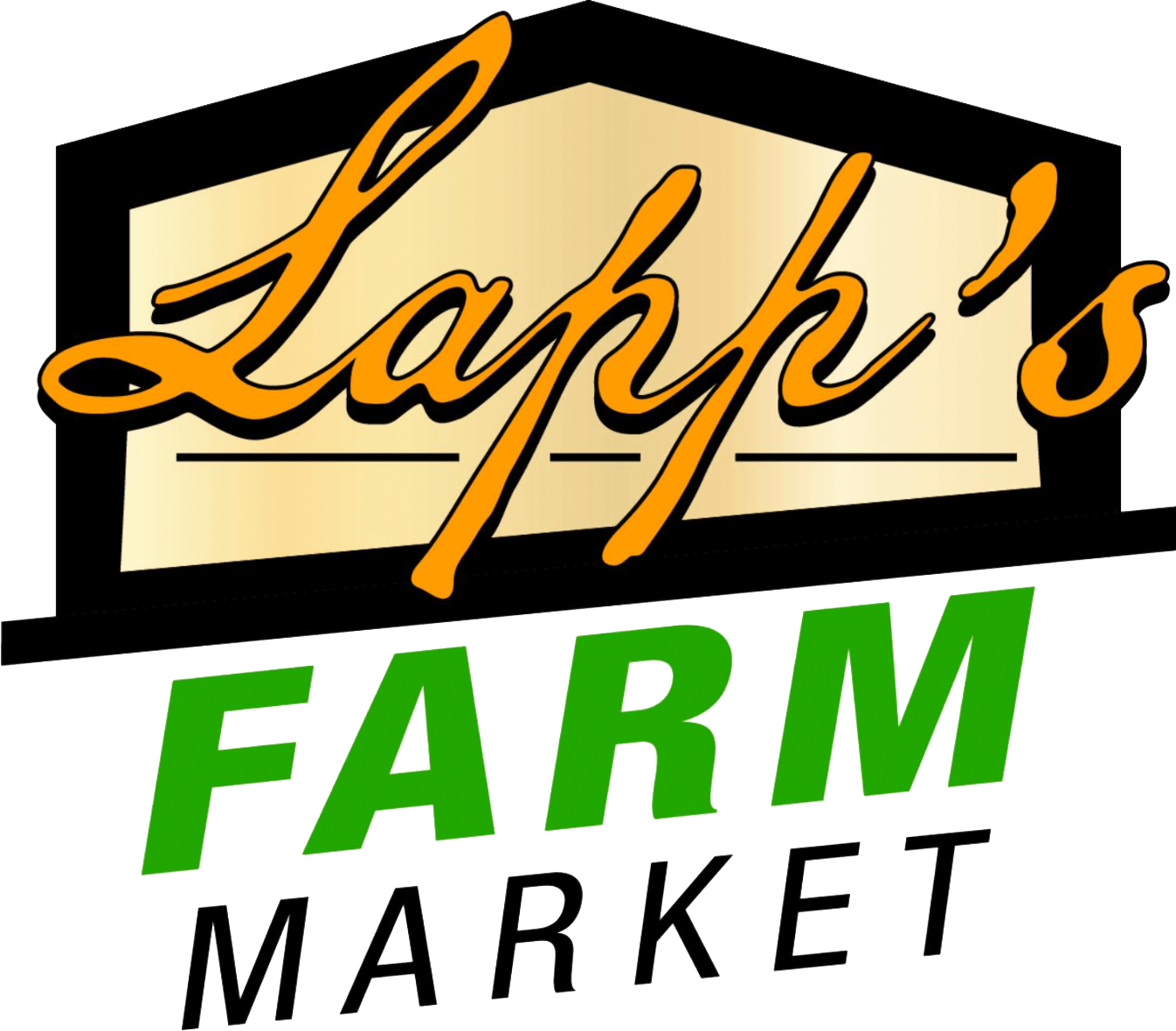 Lapp's Farm Market logo with "Lapp's" in orange script above "Farm Market" in bold green and black block letters.