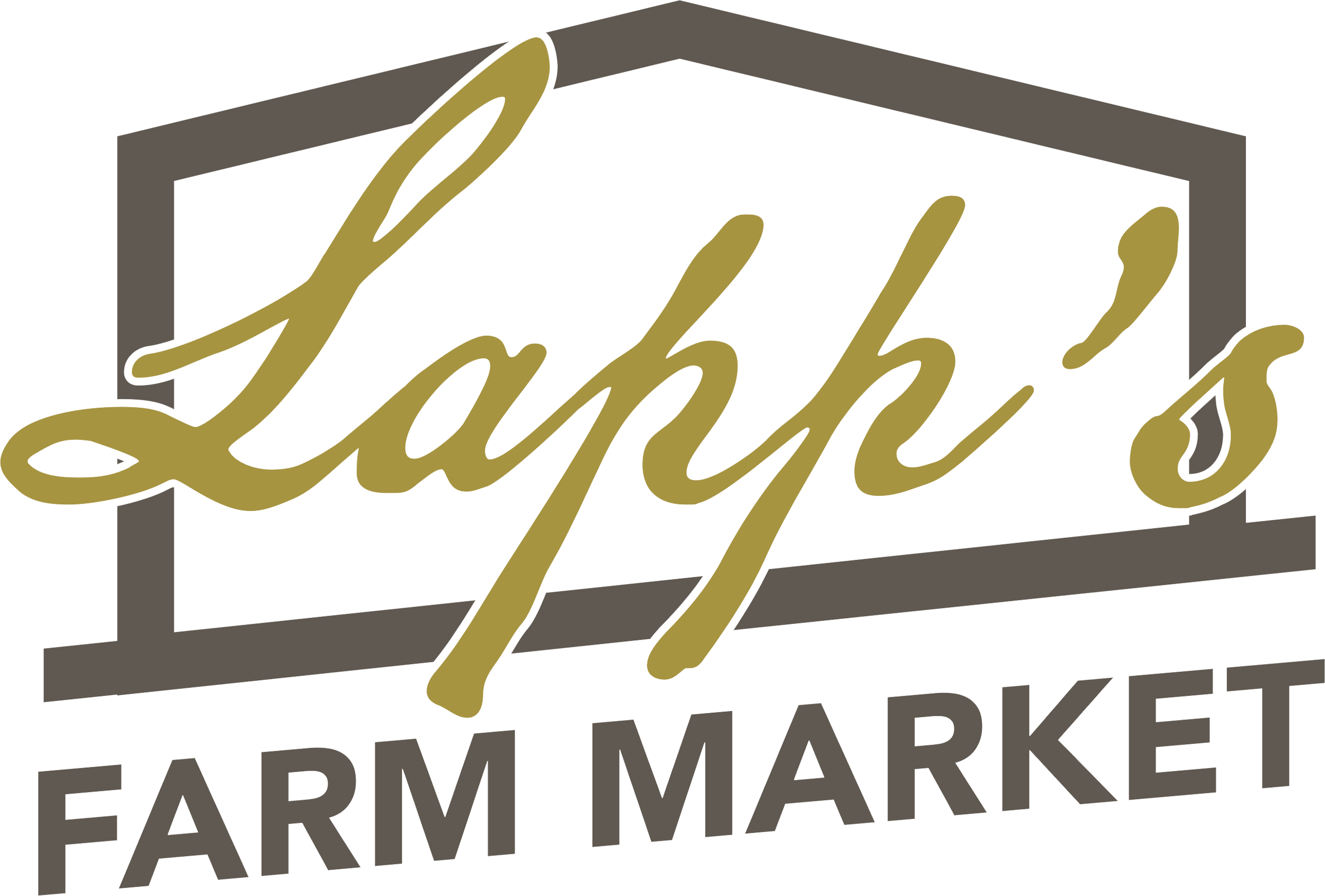 Logo for Lapp's Farm Market with "Lapp's" in gold script and "FARM MARKET" in bold brown block letters below a barn outline.