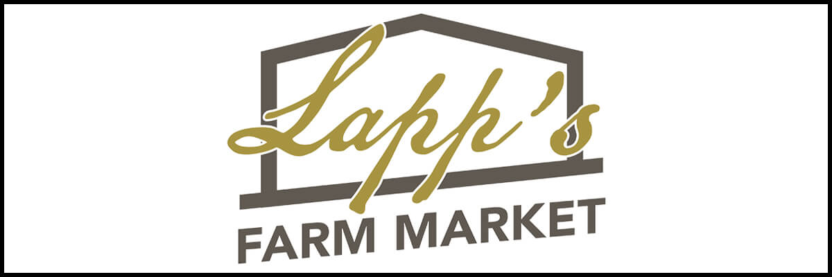 Lapp's Farm Market logo featuring stylized text inside the outline of a barn or building.