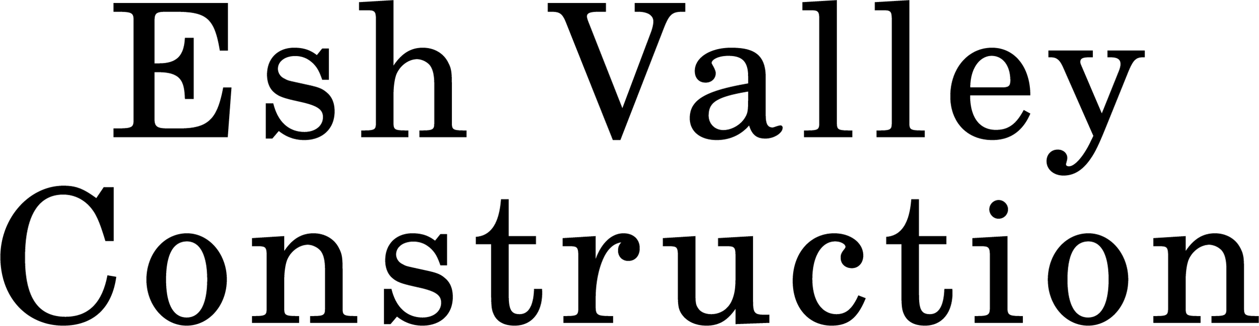 Black text on a light background reads "Esh Valley Construction" in a large serif font.