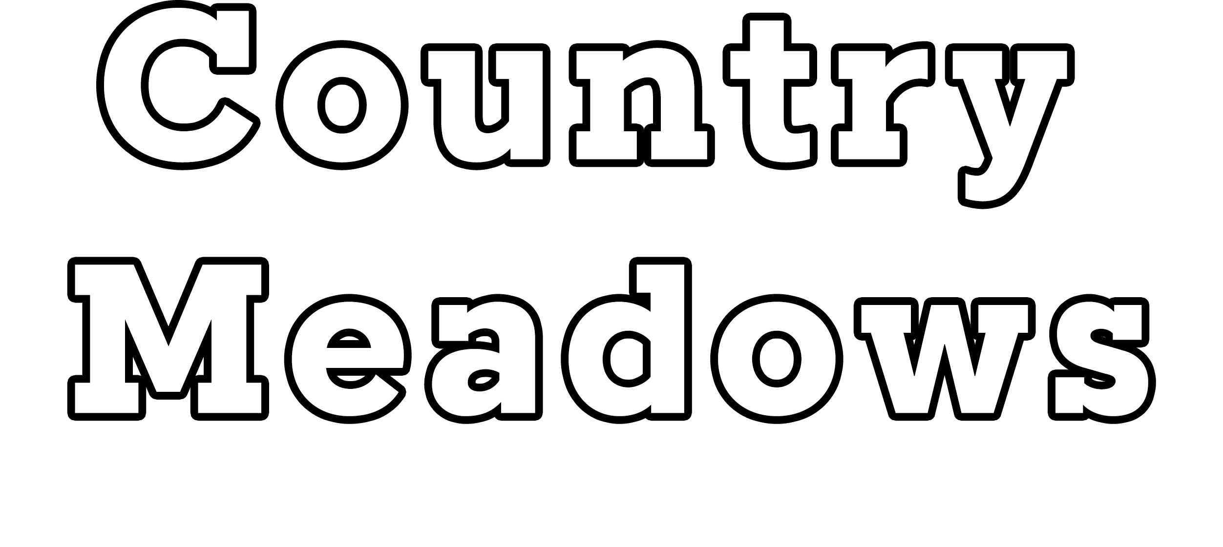 Text in bold, outlined font reads "Country Meadows." Faint, smaller text below reads "Coal Company & Stove Shop.
