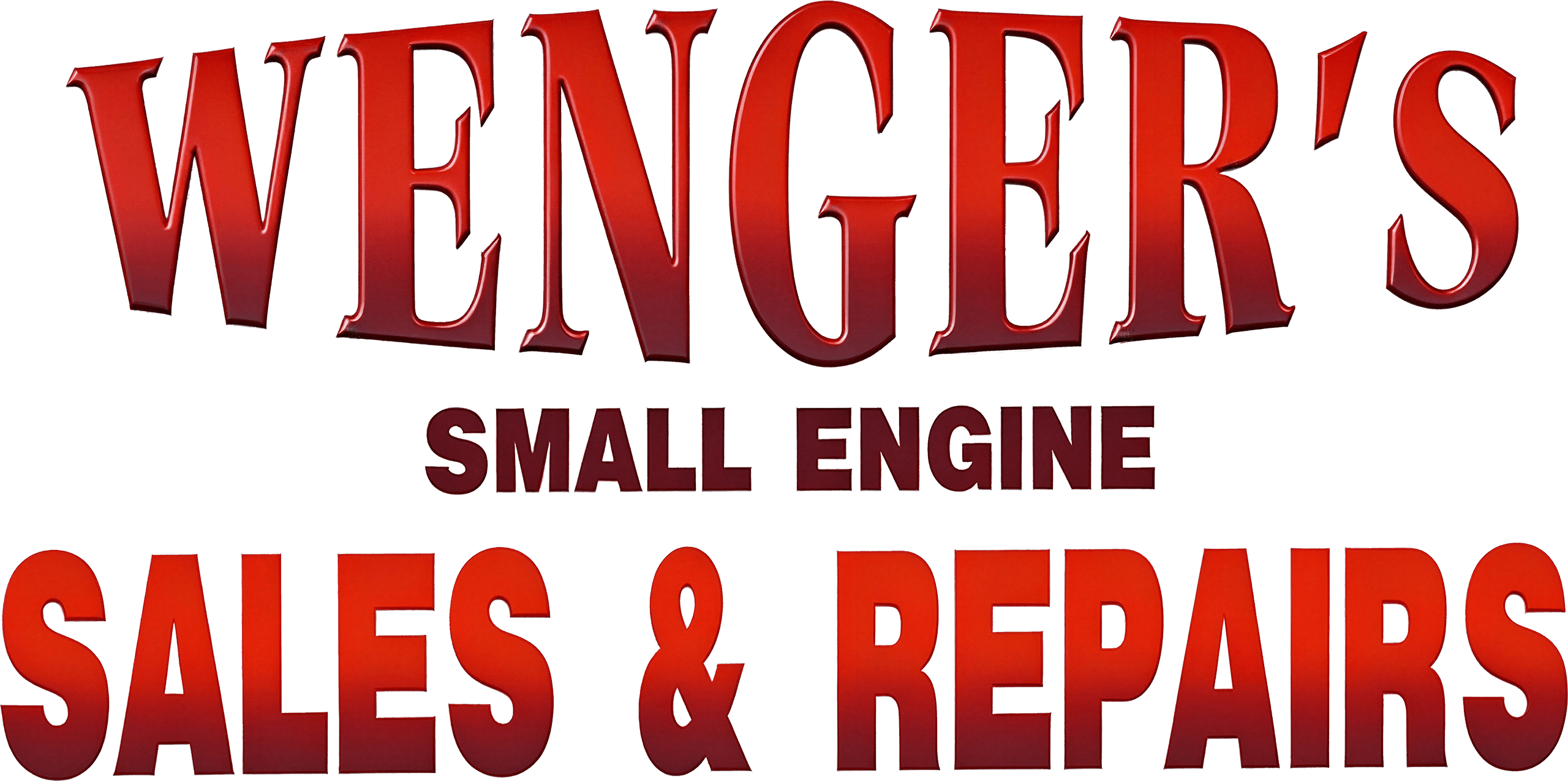 Red and white sign with text: "Wenger's Small Engine Sales & Repairs.