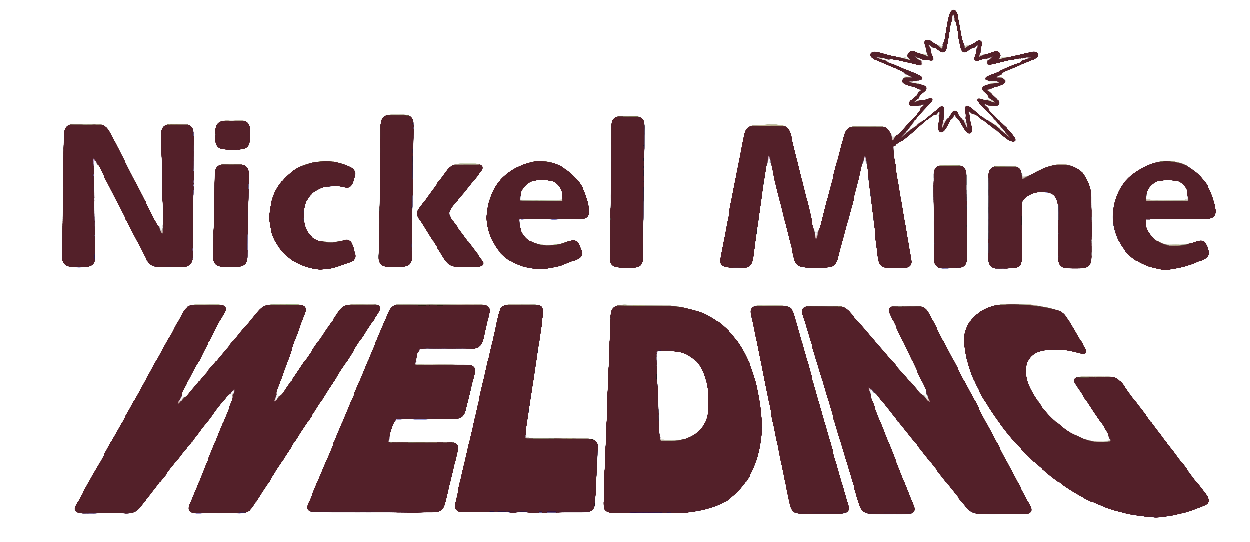 Logo with the text "Nickel Mine WELDING" in bold letters, with a spark graphic above the letter "e" in "Mine.