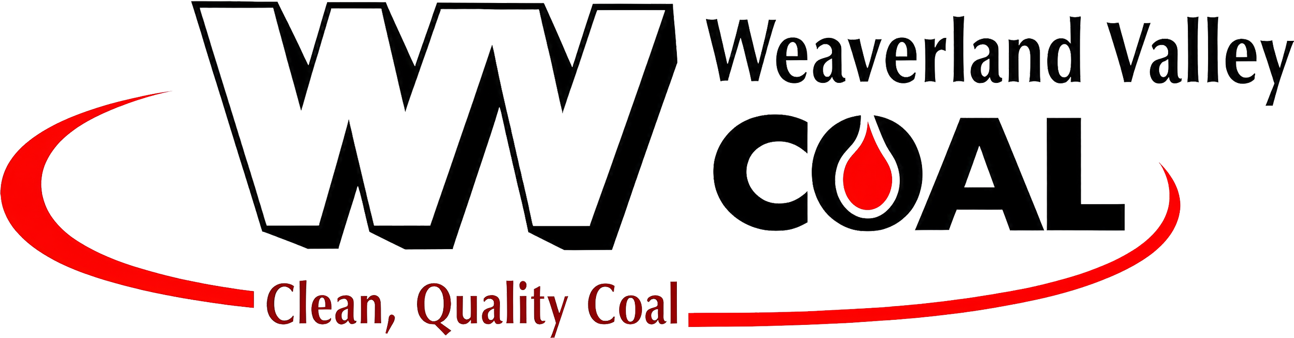 Weaverland Valley Coal logo with large “WV” letters, “COAL” in bold with a red drop inside the “O,” and tagline “Clean, Quality Coal” in red below.